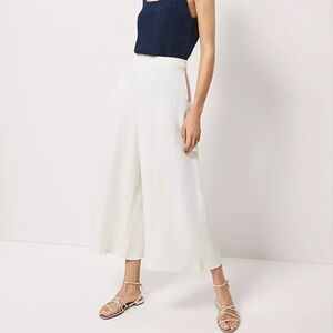 Massimo Dutti White High-Waist Cropped Culotte Pants | Wide-Leg | Portugal